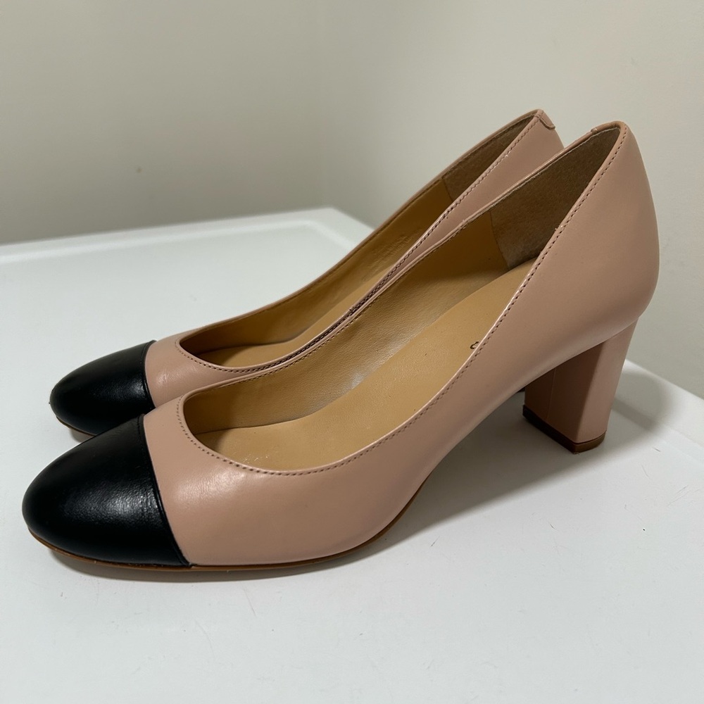 Talbots Colorblock Block Heel Pumps Tan Black Size 7.5